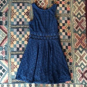A Line Navy Blue Sleeveless Midi Dress